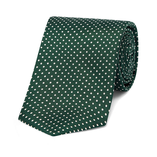 Silk Small Spot Tie in Green and White