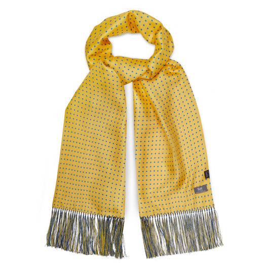 Silk Spot Fringed Scarf in Yellow and Blue
