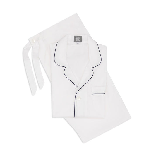 Tailored Fit Plain Batiste Pyjamas in White and Navy