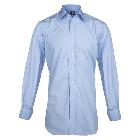 Tailored Fit Plain End on End Double Cuff Shirt in Sky Blue