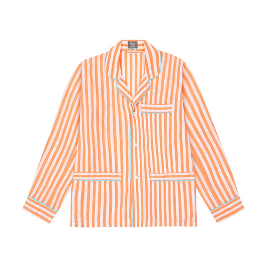 Tailored Fit Striped Batiste Pyjamas in Orange and Aqua top