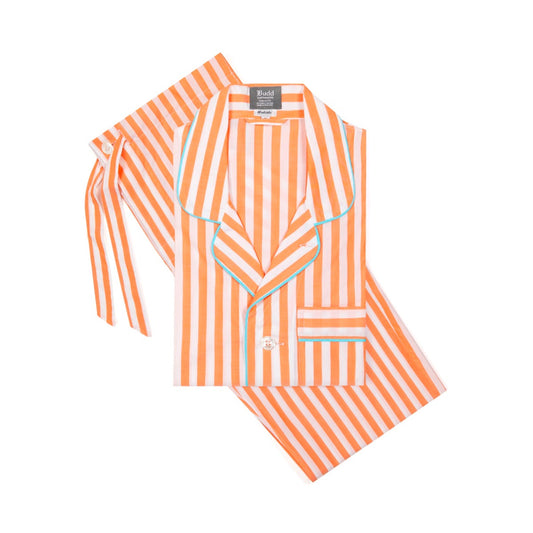Tailored Fit Striped Batiste Pyjamas in Orange and Aqua