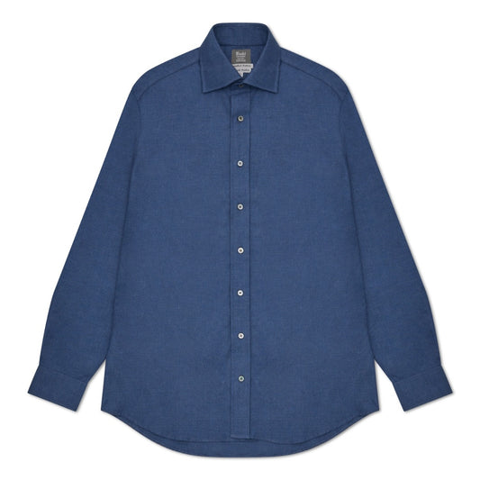 Tailored Fit Plain Brushed Cotton Button Cuff Shirt in Petrol Flat