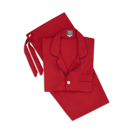 Tailored Fit Plain Silk Pyjamas in Red