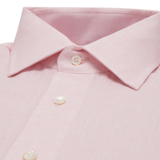 Tailored Fit Bank Collar Linen Double Cuff Shirt in Pink collar
