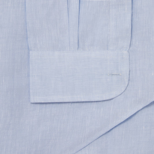 Tailored Fit Bank Collar Linen Double Cuff Shirt in Sky cuff