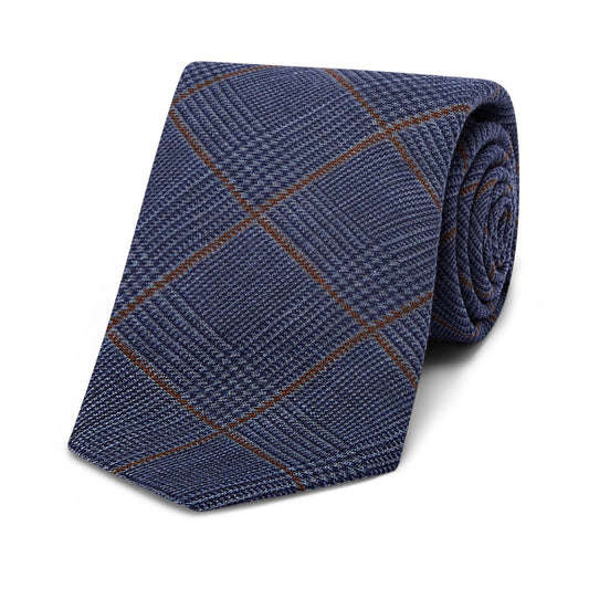 Wool Prince of Wales Check Tie in Navy
