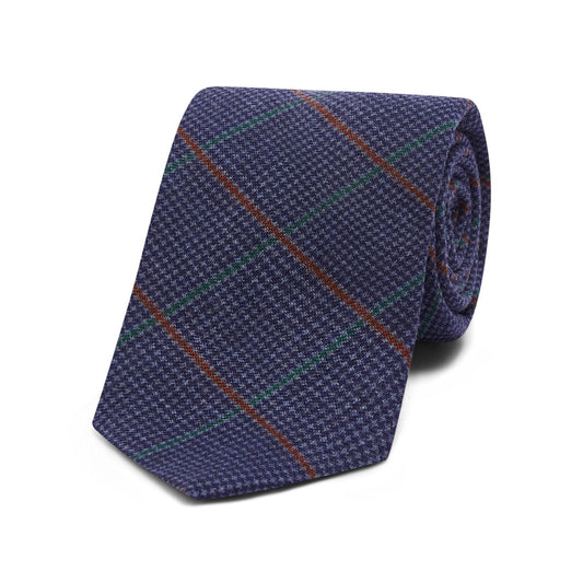 Wool Puppytooth with Garter Check Tie in Navy