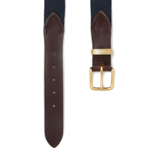 Bridle Leather Webbing Belt in Navy belt detail