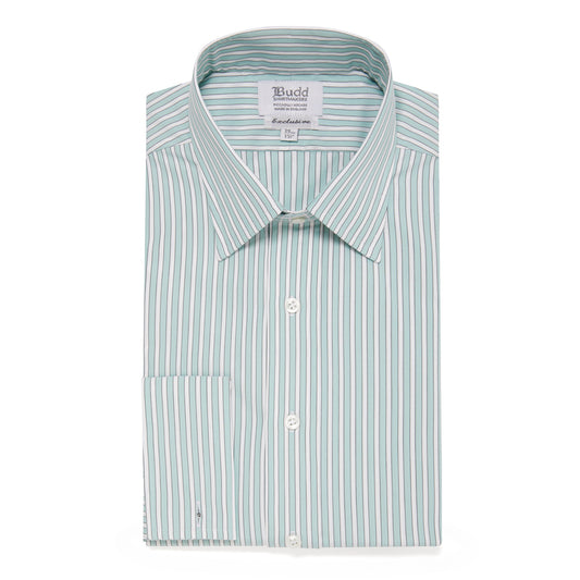 Classic Fit Exclusive Budd Stripe Double Cuff Shirt in Mint folded