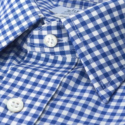 Classic Fit Check Zephyr Button Cuff Shirt in Royal Button
