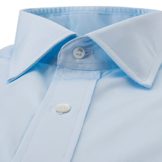 Classic Fit Plain Poplin Double Cuff Bank Collar Shirt in Sky Blue