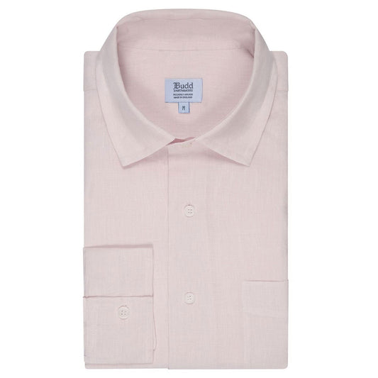 Casual Fit Plain Linen Button Cuff Shirt in Pink