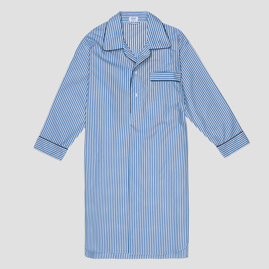 Exclusive Budd Stripe Cotton Nightshirt in Edwardian Blue
