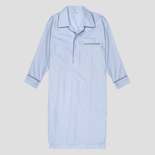 Exclusive Budd Stripe Cotton Nightshirt in Sky Blue