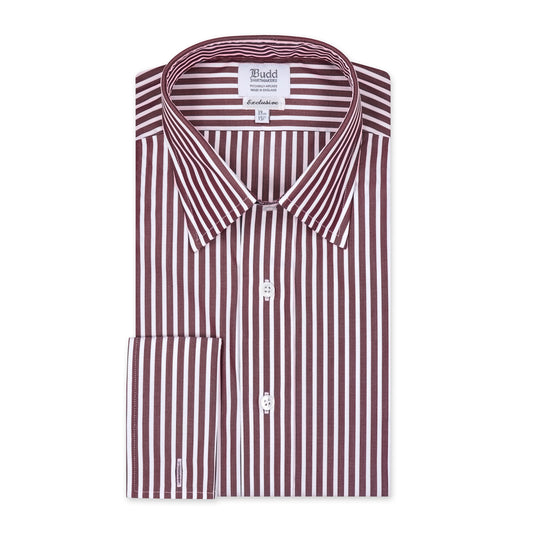 Classic Fit Exclusive Budd Stripe Double Cuff Shirt in Burgundy