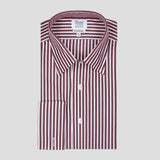 Classic fit burgundy and white striped shirt with a semi-spread Bank collar and elegant double cuffs.