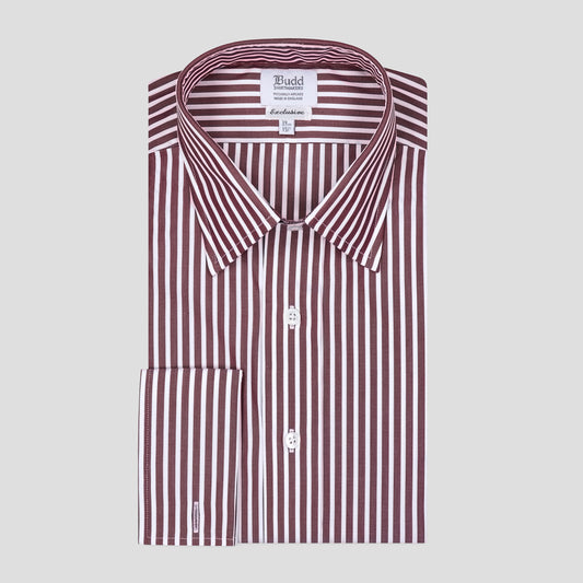 Classic Fit Exclusive Budd Stripe Double Cuff Shirt in Burgundy