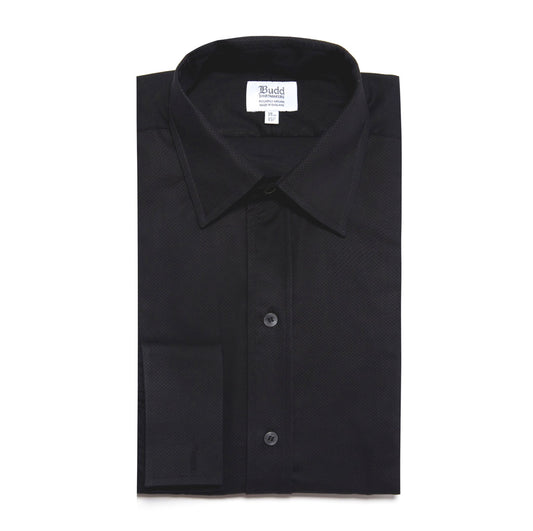 Classic Fit Plain Marcella Double Cuff Dress Shirt in Black