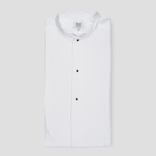 Classic Fit Plain Stiff Bib Neckband Dress Shirt in White