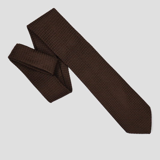 Plain Silk Grenadine Tie in Chocolate Brown