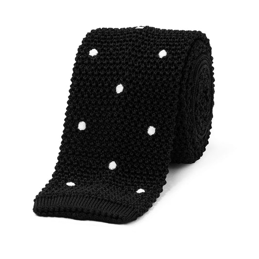 Spot Silk Knitted Tie in Black and White
