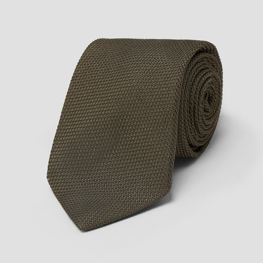 Plain Silk Piccola Grenadine Tie in Olive Green