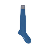 Mid blue long ribbed cotton sock
