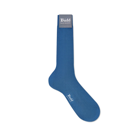 Mid blue cotton ribbed sock 