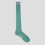 Luxurious turquoise ribbed long socks in a soft cashmere and silk blend with a secure extended cuff.