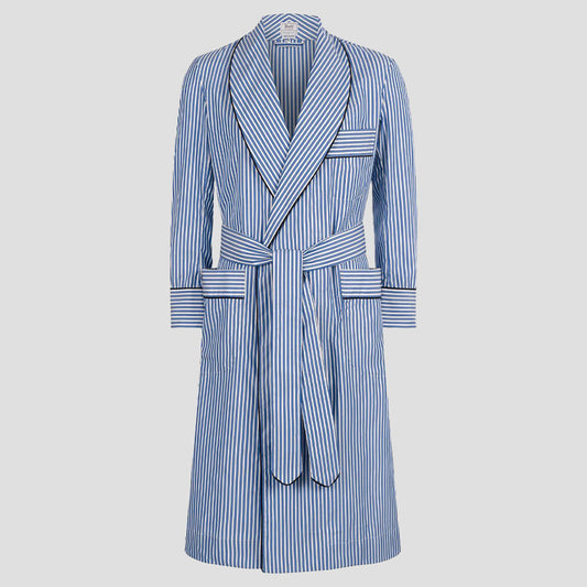 Exclusive Budd Stripe Cotton Dressing Gown in Edwardian Blue