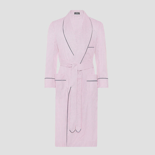 Exclusive Budd Stripe Cotton Dressing Gown in Pink
