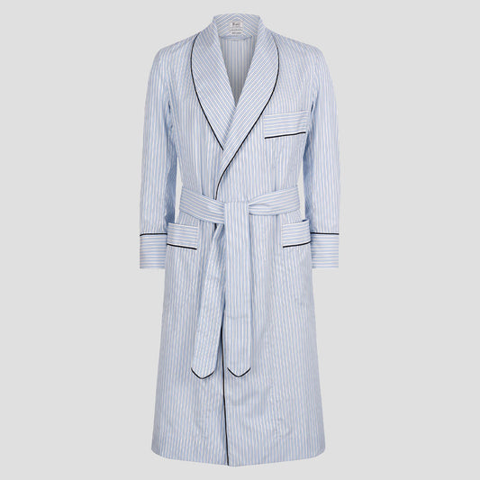 Exclusive Budd Stripe Cotton Dressing Gown in Sky Blue