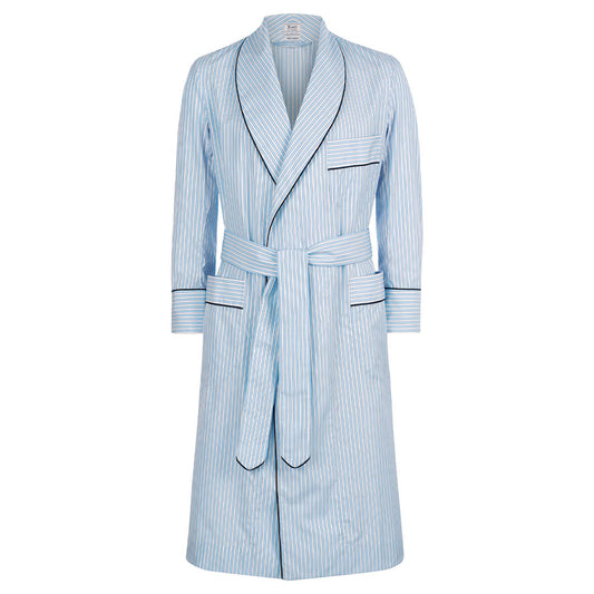Exclusive Budd Stripe Cotton Dressing Gown in Sky Blue Budd Shirtmakers Ltd Exclusive Budd Stripe Cotton Dressing Gown in Sky Blue Budd Shirtmakers Ltd
