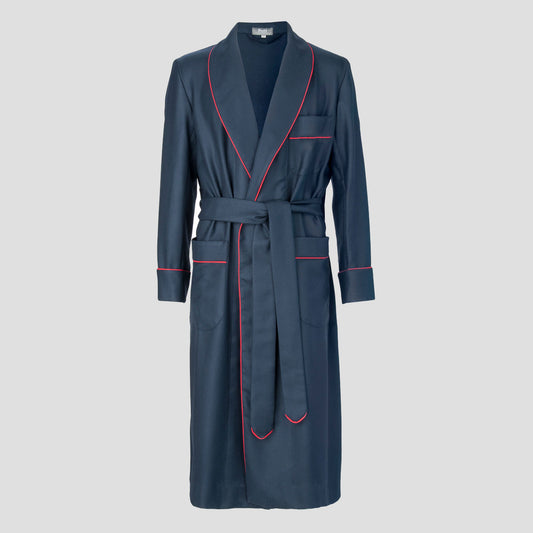Plain Wool Dressing Gown in Navy and Red