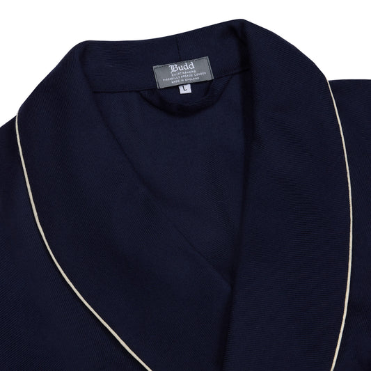 Plain Wool Dressing Gown in Navy and Cream
