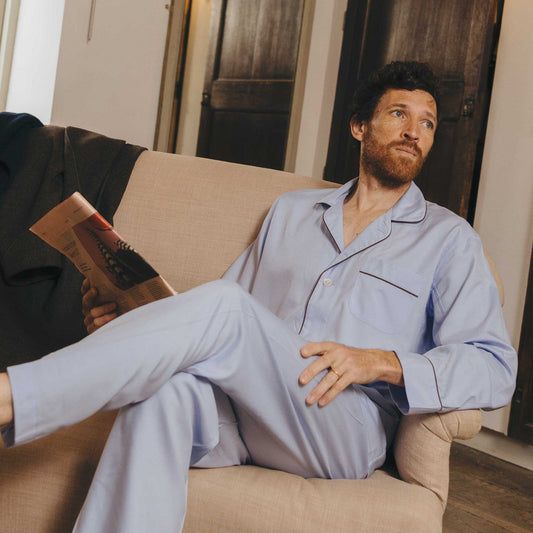 Silk Pyjamas in Sky Blue and Chocolate