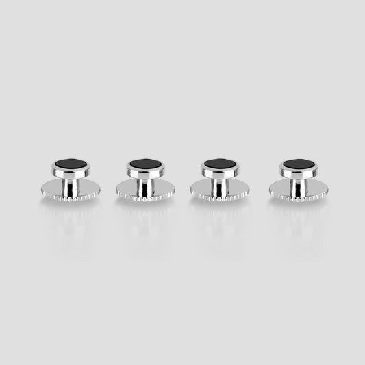 Rhodium and Onyx Dress Studs in Black