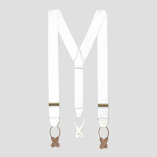 Plain Barathea Braces with Button in White