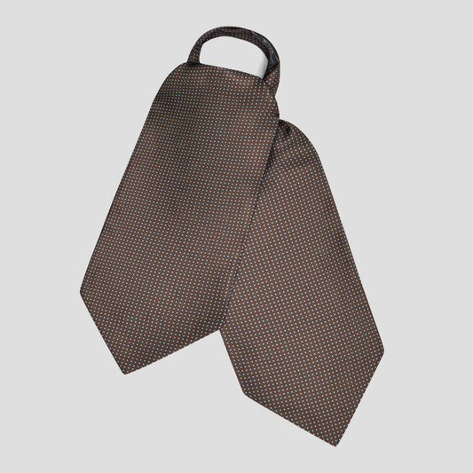 Small Spot Foulard Silk Cravat in Brown and Sky Blue