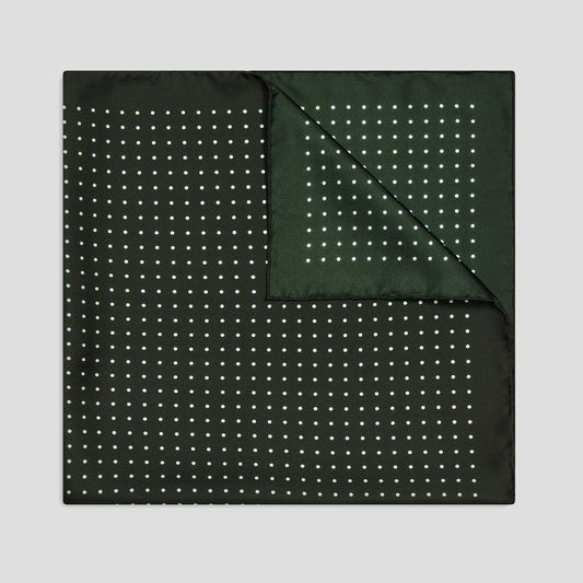 Polka Dot 27inch Silk Square in Bottle Green