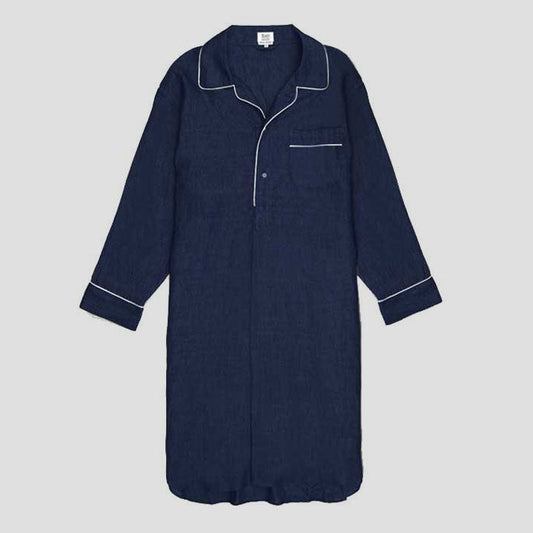 Plain Linen Nightshirt in Navy