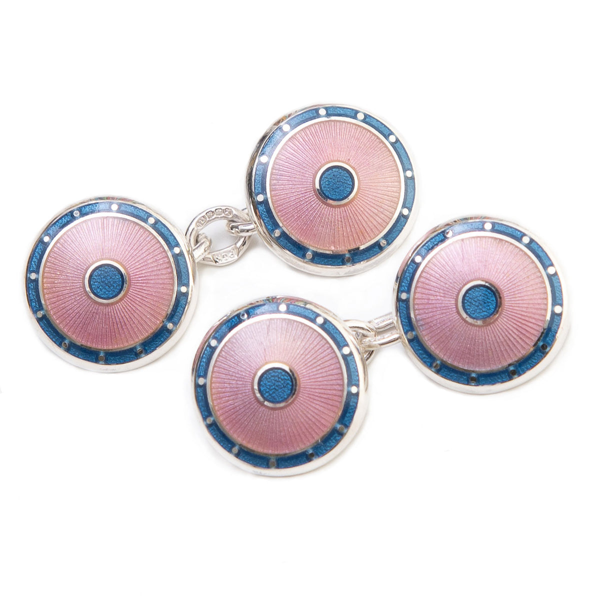 Sterling Silver Domed Enamel Chain Cufflinks in Pink and Blue – Budd ...
