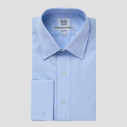 Classic Fit Exclusive End on End Sea Island Cotton Double Cuff in Blue