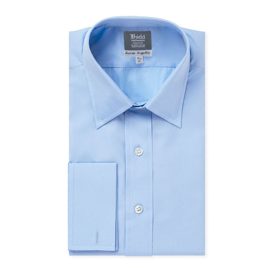Tailored Fit Plain Soyella Double Cuff Shirt in Blue