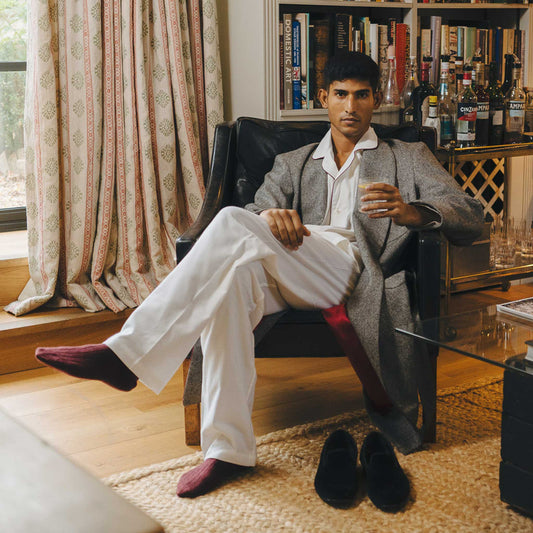 Cotton and Cashmere Classic Pyjamas in Cream and Wine