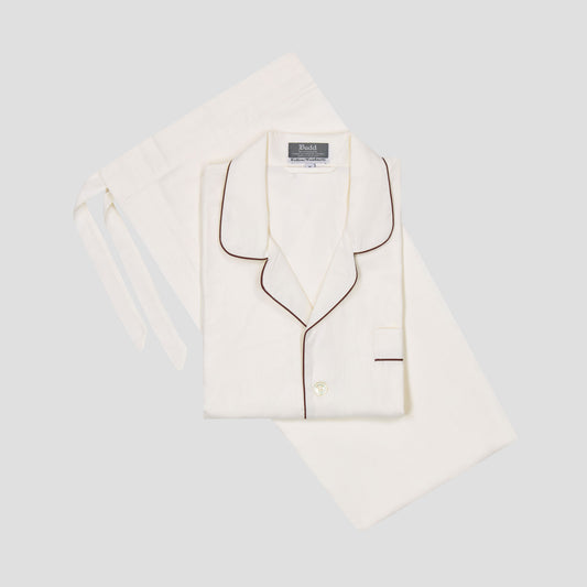 Cotton and Cashmere Classic Pyjamas in Cream and Wine