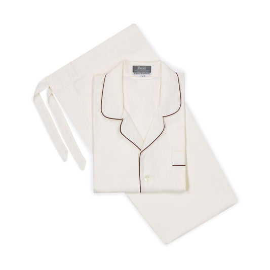 Cotton and Cashmere Classic Pyjamas in Cream and Wine