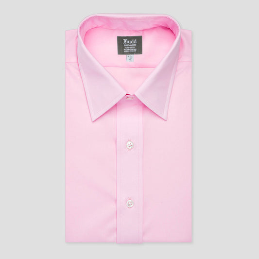 Tailored Fit Plain Poplin Button Cuff Shirt in Pink