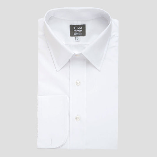 Tailored Fit Plain Poplin Button Cuff Shirt in White